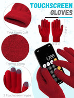 Winter Beanie Hat Scarf Gloves, Warm Fleece Knit Hat Long Scarf Neck Warmer Touch Screen Winter Gloves Set Gifts for Women