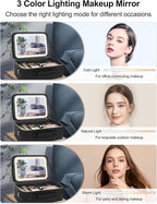 Chomeiu Makeup Bag with LED Mirror, Large Train Case for Makeup Artists, 16.2 inches Travel Professional Cosmetic Organizer with Light Up Mirror, 3 Color Lights, Brush Holder & Shoulder Strap (Black)