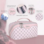 BOYATU Travel Makeup Bag Cosmetic Bags for Women: 3 Pcs Set Portable Make up Bag with Handle - Vegan Leather Toiletry Bags with Compartments - Makeup Organizer for Travel Essentials(A-2-Pink)