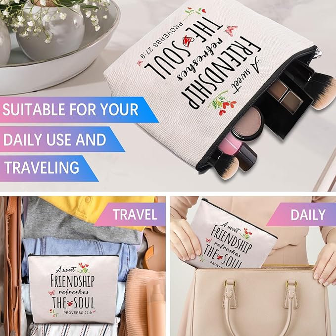 Christian Gifts for Women Friends Makeup Bag, Christian Secret Sister Birthday Gift for Best Friends, Friendship Gifts for women, Christian Gift Cosmetic Bag