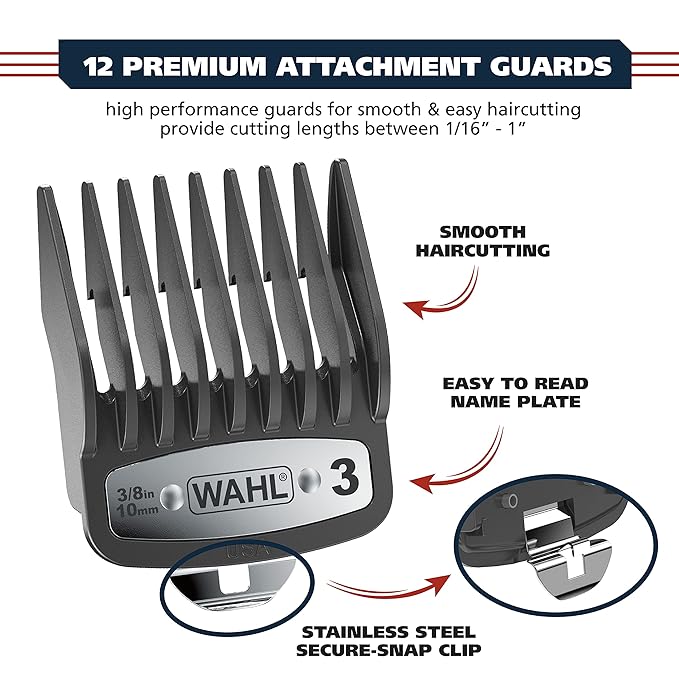 Wahl USA Pro Ultra Quiet High Torque Corded Hair Clipper for Ultra Quiet Operation and Cooler Operating Temperatures, Metal Housing with Bonus Hair Clipping Guard Caddy - Model 3000097