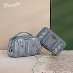 Montana West Wrangler Makeup Bag for Women Small Cosmetic Toiletry Bags Western Paisley Make Up Pouch Durable Cute Travel Purse, Jean Blue