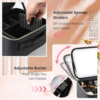 Travel Makeup Bag with LED Mirror – Waterproof Cosmetic Train Case with Adjustable Dividers, Portable Makeup Organizer and Toiletry Bag for Women, Pink Teens & Girls Gift