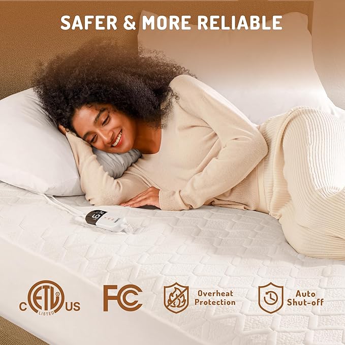 King Size Heated Mattress Pad - Degrees of Comfort Electric Bed Warmer with Dual Controllers, 6 Heating Levels, 10-Hour Auto Shut-Off, Breathable Air-Layer, 78"x80"