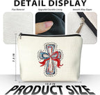 American Flag Bow Patriotic Aesthetic 4th of July Makeup Bag,July 4th Girly Cosmetic Bagsfor Women, Red White and Blue USA Toiletry Bag for Women, cosmetic bag, makeup case