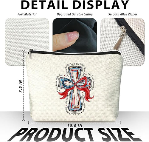 American Flag Bow Patriotic Aesthetic 4th of July Makeup Bag,July 4th Girly Cosmetic Bagsfor Women, Red White and Blue USA Toiletry Bag for Women, cosmetic bag, makeup case