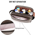 Travel Toiletry Bag for Men, Large Hanging Toiletries Organizer Bags for Women, Cruise Ship Essentials, Water-resistant Shaving Case, PU Leather Makeup Accessories Cosmetic Dopp Kit, Dark Brown