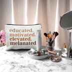 Nogrit Gifts for Black Women Girls Makeup Bag Cosmetic Bag,Educated Motivated Elevated Melanated, African American Makeup Bag, Melanin Makeup Travel Toiletry Bag