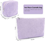 Corduroy Makeup Bag, Travel Cosmetic Bag Organizer Toiletry Bag Make Up Bags with Zipper & Compartments for Women Girls, 2PCS