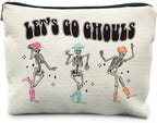 Halloween Makeup Pouch, Funny Skeleton Gothic Makeup Bag, Halloween Gifts for Women, Skull Witchy Cosmetic Pouch, Witch Stuff, Let's Go Ghouls Zipper Pouch
