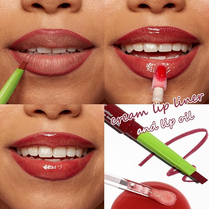 Matte Finish Lip liner and Nourishing Lip Gloss Kit for Women, High Pigmented Natural Nude Pink Red Brown Lip Pencil Makeup Long Lasting Moisturizing Plumping Lip Oil Gloss Winter Care (#04)