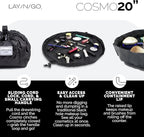 Lay-n-Go Cosmo Layflat Drawstring Cosmetic & Makeup Bag Organizer - Portable Drawstring Bag w/Zipper Pocket, Makeup Loops & More - Durable, Machine Washable Toiletry Bag for Travel (20", Black)