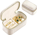 TAIMY Mini Jewelry Travel Case, Velvet Small Travel Jewelry Box, Portable Jewelry Travel Organizer Box for Rings Earrings Necklaces, Gifts for Women Girls(Beige)