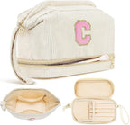 Makeup Bag for Girls Gift, Personalized Christmas Gifts Initial Women Makeup Bag for Travel, Double Layer Cosmetic Bag with Brush Organizer Preppy Make up Bag for Teen Girl Trendy - C