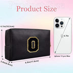 Small Personalized Letter Makeup Bag, Cute PU Leather Chenille Letters Cosmetic Bag Travel Makeup Pouch, Preppy Travel Organizer Zipper Pouch for Women&Girls（Black-O）