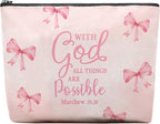 Bible Makeup Bag for Women, Christian Gifts for Women, Prayer Bible Supplies, Cute Aesthetic Coquette Pink Bow Cosmetic Bag Pouch