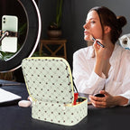 Travel Makeup Bag With 360° rotating LED Mirror,Waterproof cosmetic organizer,Portability Cosmetic case,Makeup organizer,Gift for Women,Girls Gift (Green+Yello)