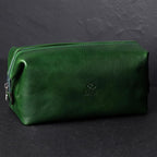 Time Resistance Leather Toiletry Bag Cosmetic Case Italian Classy Dopp Kit