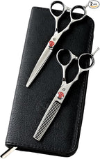 Katana Classic Left Handed Professional 6.5" Lefty Hair Shear Set by Tokko Shears, 440C Japanese Steel Left Hand Haircut Regular & Thinning Scissors for Barbers and Salon Professionals