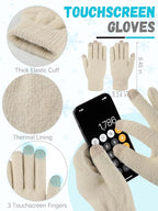 Winter Beanie Hat Scarf Gloves, Warm Fleece Knit Hat Long Scarf Neck Warmer Touch Screen Winter Gloves Set Gifts for Women