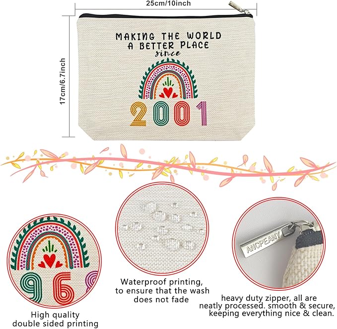 24th Birthday Gifts for Girls Makeup Bags, 2001 Happy 24th Birthday Decorations for Teen Girls, 24 Year Old Girl Birthday Gifts for Daughter, Sister, Granddaughter, Cosmetic Travel Pouch, Christmas