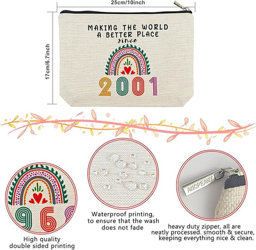 24th Birthday Gifts for Girls Makeup Bags, 2001 Happy 24th Birthday Decorations for Teen Girls, 24 Year Old Girl Birthday Gifts for Daughter, Sister, Granddaughter, Cosmetic Travel Pouch, Christmas