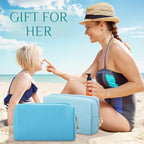Sanwuta 9 Pcs Makeup Bags Bulk PU Double Zippers Cosmetic Bag Makeup Toiletry Christmas Small Pouch Portable Travel Organizers Case for Women Bridesmaid Party End of The Year(Blue and Green Color)