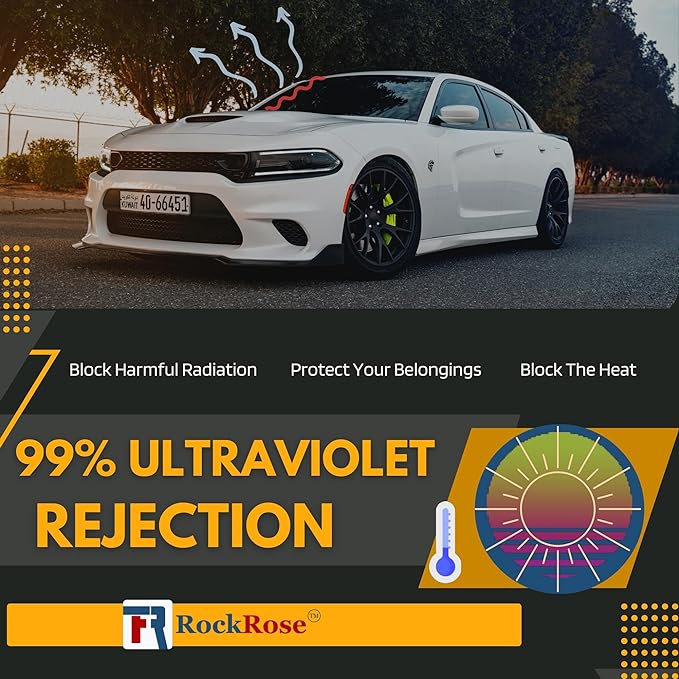 RockRose 20% Nano Ceramic Car Window Tint 40 in x 15FT 2PLY Privacy Film Heat Block, 99% UVR, and 85% IRR Block for Auto or Home Strong Adhesive, Easy Shrink, Plotter Friendly - Charcoal