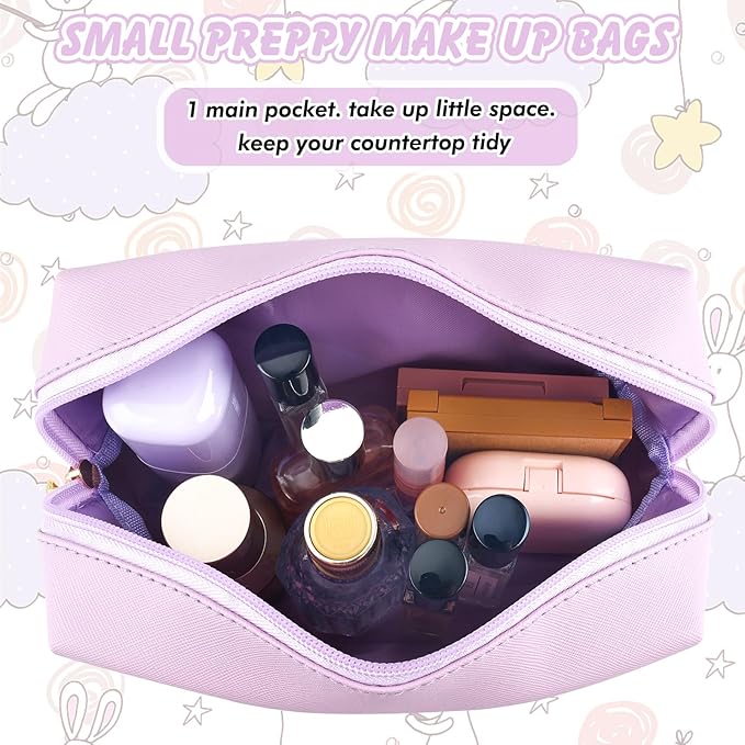 Gifts for Girls Initial Makeup Bag Personalized Cosmetic Bag with Zipper Cute Travel Toiletry Bag Waterproof PU Preppy Makeup Pouch Birthday Gift for Teen Girls Women(Purple J)