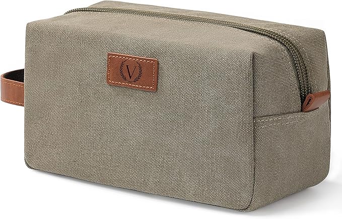 Janhavi Makeup Bag Waterproof, Groomsmen Gifts, Travel size Toiletries Bag, Cruise Ship Essentials, Travel Bag, Laser Engraved Initials & Wheat Ear, Travel Essentials, Gifts for Men (Olive Green V)