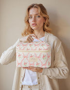 HBselect Quilted Makeup Bag, 3PCS Cotton Large Travel Makeup Bag, Cute Floral Coquette Make up Bag Cosmetic Bag Toiletry Bag for Women Girls