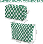 Travel Makeup Bag, Checkered Cosmetic Bag Make Up Organizer Case for Women, Small Toiletry Bag Skincare Pouch for Toiletries Accessories Brushes, 2PCS