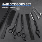 JASON Hair Cutting Scissors Set - Professional 10 PCS Haircut Scissors kit, Thinning Blender Scissors, Straight Shears with 30 Teeth for Men Women Home Salon Barber (6.5", Black) Christmas Gift