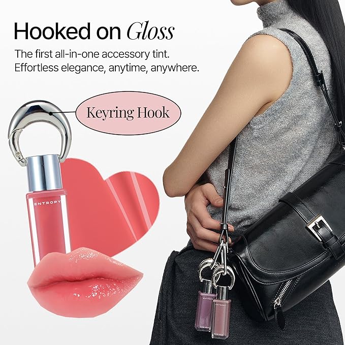 ENTROPY Makeup 2-in-1 Charm Shiny Glowy Lip & Cheek Gloss Tint Keychain, High Pigment Glossy Lip Color & Plumping Gloss, C4 Sun Stone Charm