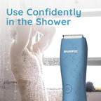 Body Hair & Pubic Hair Trimmer for Men & Women, Painless Electric Body & Bikini Shaver | Waterproof, Type-C Rechargeable, LED Light, Replaceable Blade, Manscape Personal Groomer (Sea Blue)