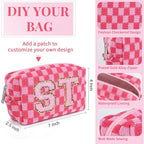 SOIDRAM Checkered Makeup Bag Preppy Cosmetic Bag Bulk Pink Makeup Pouch Personalize Travel Toiletry Bag Organizer Cute DIY Makeup Brushes Storage Bag for Women