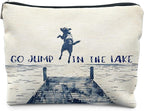 Funny Dog Makeup Bag, Dog Mom Lovers Gifts Cosmetic Bags for Women, Gifts for Lake Lovers, Go Jump in the Lake Funny Dogs Zipper Makeup Pouch
