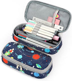 mibasies Boys Pencil Case for Kids, Multi-Slot Pencil Pouch, Galaxy LightGray