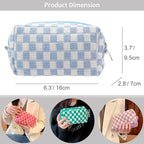 PAZIMIIK Checkered Makeup Bag for Purse Portable Zipper Make Up Pouch Small Cosmetic Case for Travel Accessories (2PCS Blue)