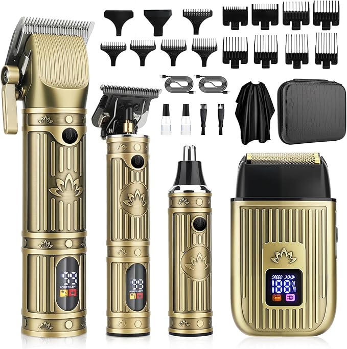 Hair Clippers for Men Professional,Beard Trimmer Hair Trimmer Kit,Cordless Clippers and Trimmers Set,Electric Razor Shavers for Men,Nose Trimmer Mens Grooming Kit for Barber,LED Display