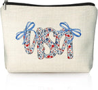 Retro Floral USA 4th of July Makeup Bag, America Patriotic Cosmetic Bags for Women, Red White and Blue Bow USA Toiletry Bag for Women, cosmetic bag, makeup case