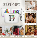 SEAMOON Women Birthday Unique Initial Funny Gifts for Teenage Girl Sister Friends Bridesmaid Personalized Travel Make up Cosmetic Bag with Mirror Valentines Mothers Day Christmas Graduation D