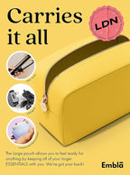 Embla Makeup Bag Travel Cosmetics Pouch and Toiletry Bag, Nylon Zipper Pouch Purse, Cute Make Up Organizer Storage Tote for Women Girls, Waterproof Travel Skincare Case, Large Makeup Bags, Lemon