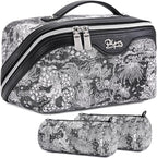 BOYATU Travel Makeup Bag for Women: Large Capacity Make up Bag with Compartments - Vegan Leather Cosmetic Bag set of 3 - Waterproof Toiletry Bag with Handle & Divider(E-2-Black)