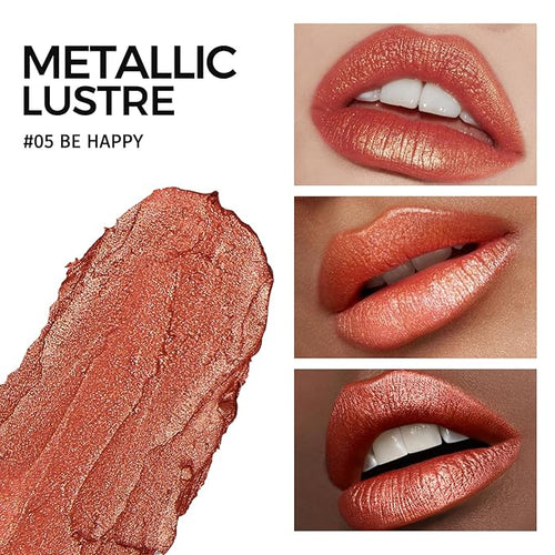 Anglicolor Glitter Metallic Coral Lipstick,High Impact Lipcolor,Lightweight Hydrating Formula Smooth and Non-Sticky,Orange Lipstick For Women,Full-Coverage Lip Makeup (05 BE HAPPY,4g)