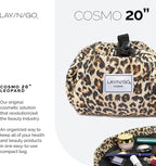 Lay-n-Go Cosmo Layflat Drawstring Cosmetic & Makeup Bag Organizer w/Zipper Pocket, Brush Loops & More, Cinch to Close, Lay Flat to Use, Durable, Machine Wash, Travel Toiletry Bag (22", Leopard)