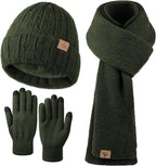 Winter Beanie Hat Scarf Gloves, Warm Fleece Knit Hat Long Scarf Neck Warmer Touch Screen Winter Gloves Set Gifts for Women