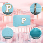 Small Personalized Letter Makeup Bag, Cute PU Leather Chenille Letters Cosmetic Bag Travel Makeup Pouch, Preppy Travel Organizer Zipper Pouch for Women&Girls（Blue-P）