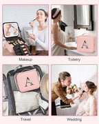 Relavel Initial Makeup Bag with LED Mirror for Women Girls, Personalized Travel Cosmetic Organizer Train Case, Birthday Gifts for Grandkids Bridesmaid Graduation Teacher Friends, Trendy Stuff, Pink M