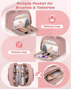 Travel Toiletry Bag for Women with Hanging Hook, Water Resistant Puffy Makeup Organizer with Leak Proof Pockets for Toiletries and Cosmetics - Dark Pink (Bag Only)